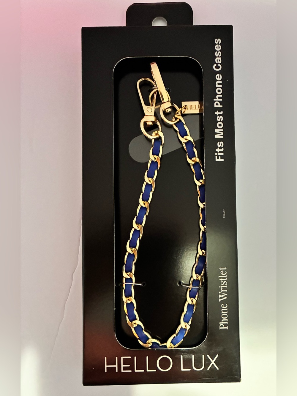 Hello Lux Phone Wristlet Chain - Gold & Navy Faux Leather - NEW